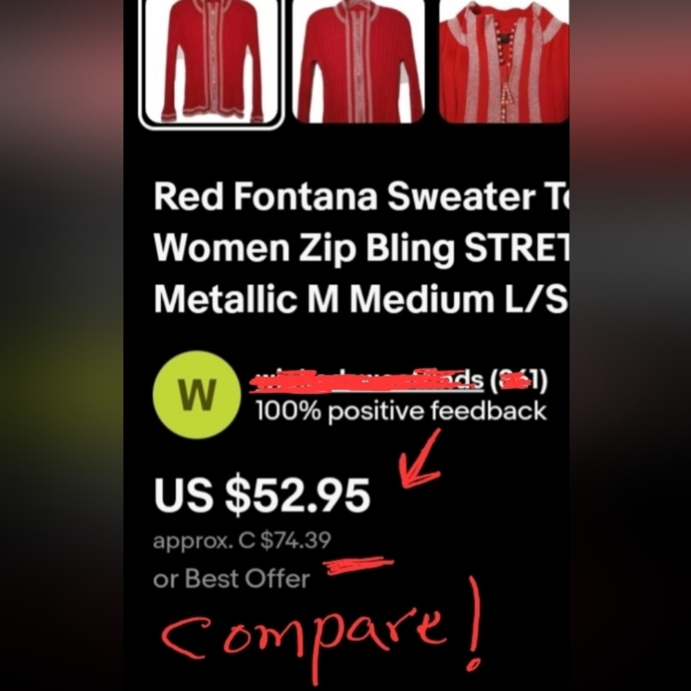 ❗️ Red Women's sweater with Silver Accents . FONTANA ❗️ - Picture 9 of 12